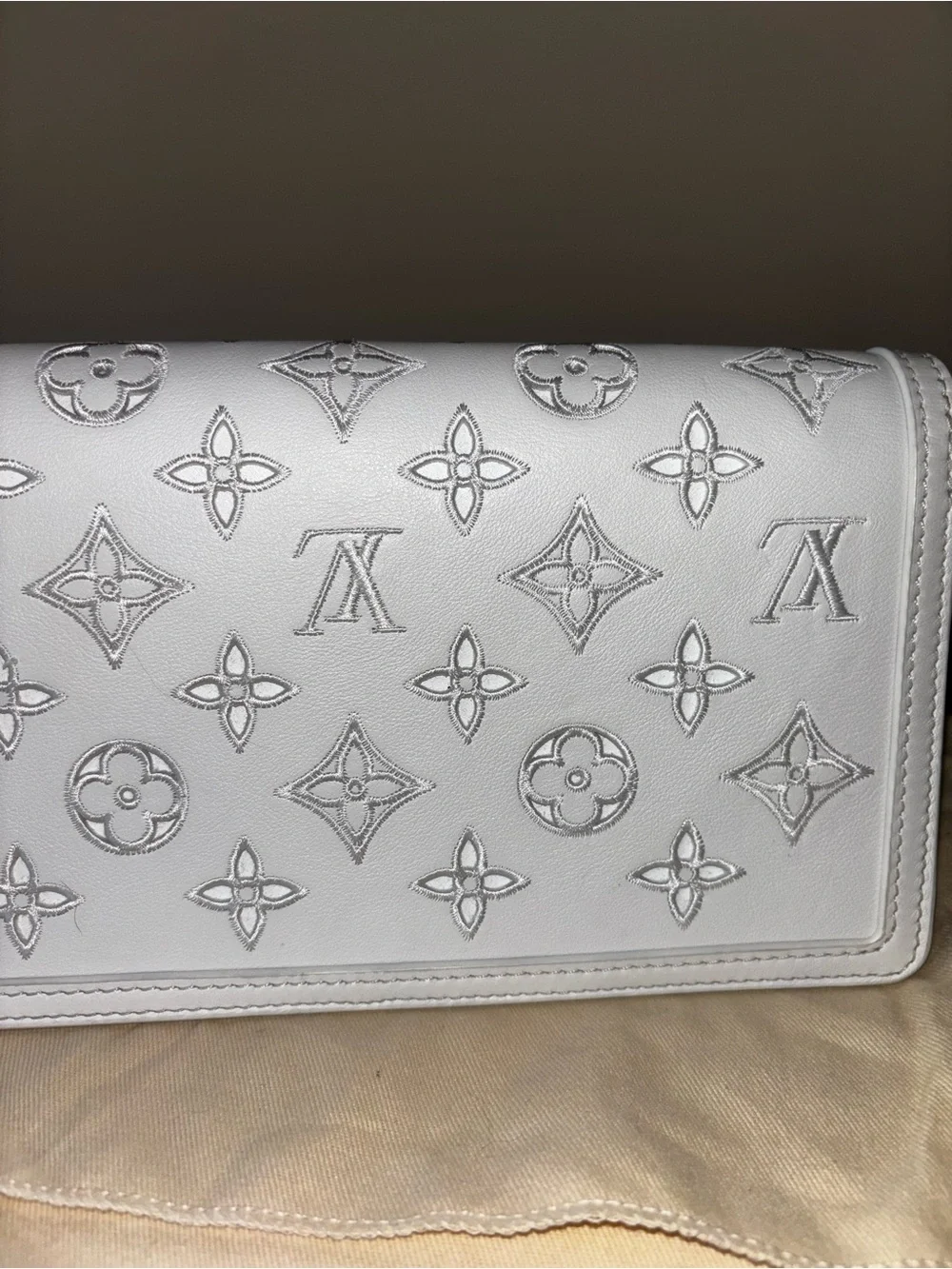 Louis Vuitton White Embossed Monogram Chain Crossbody Bag